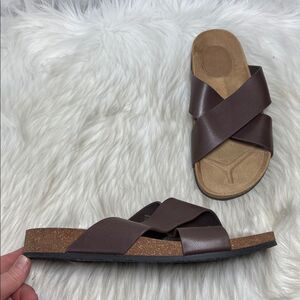 Abercrombie & Fitch NWOT Brown Cross Strap Cork Base Slide Sandals Sz 11
